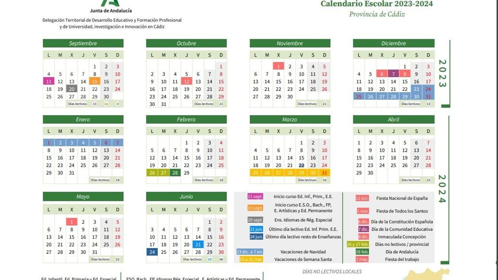 Calendario escolar Jerez 2023/24.