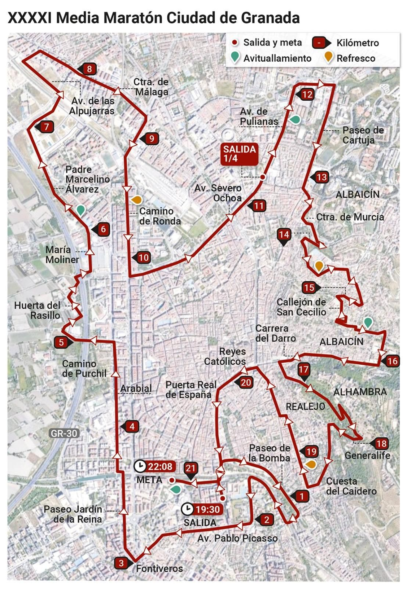 Recorrido de la Media Maratón de Granada 2025.