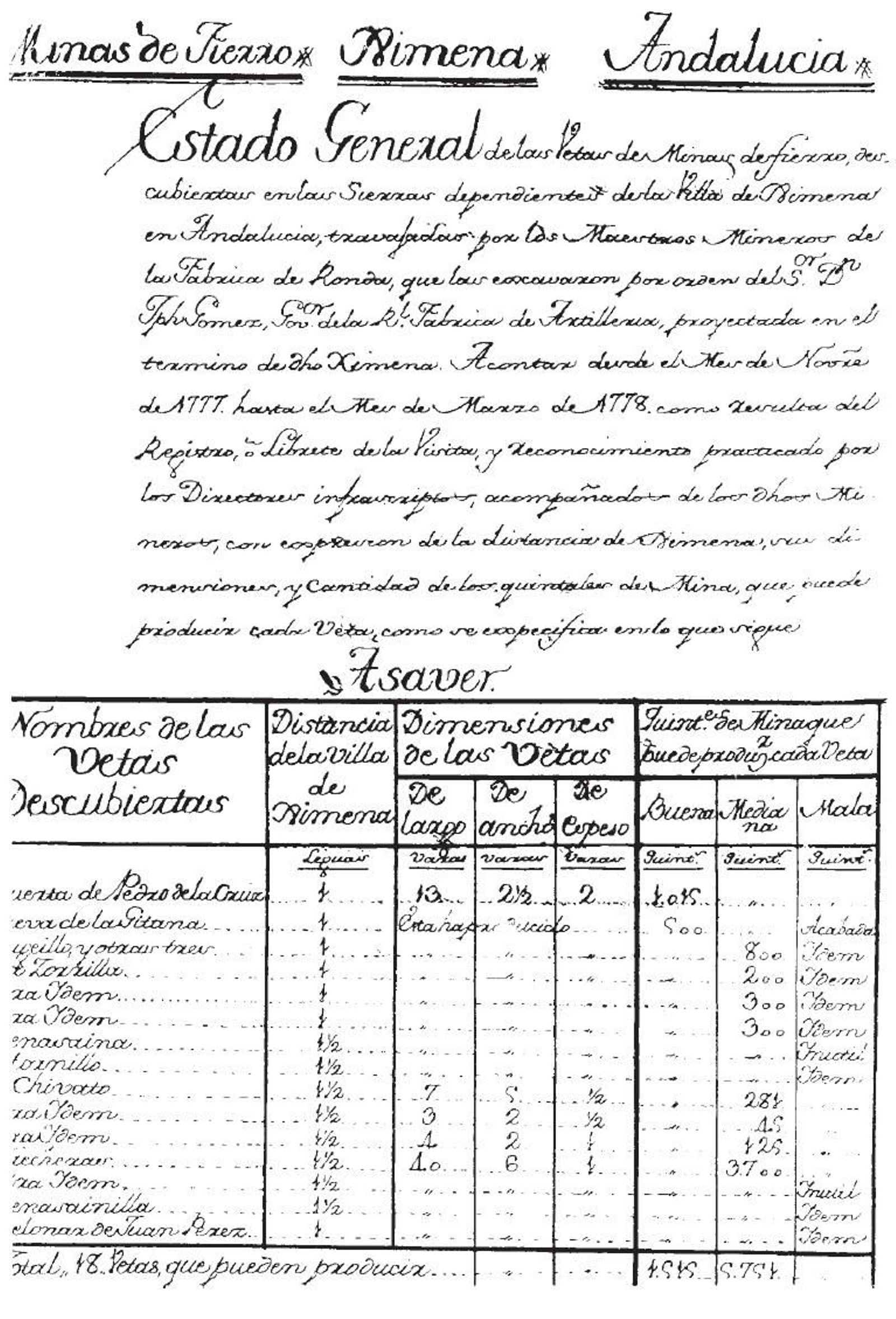 Estado general de las vetas de hierro de Jimena.