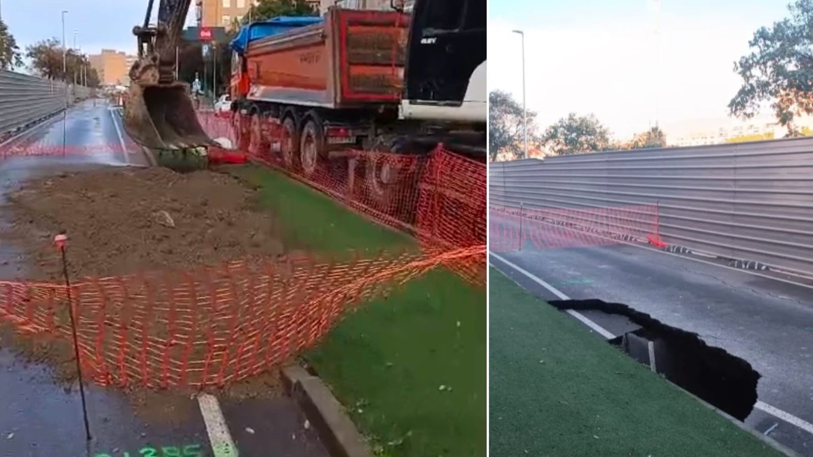 El socavón antes y después.