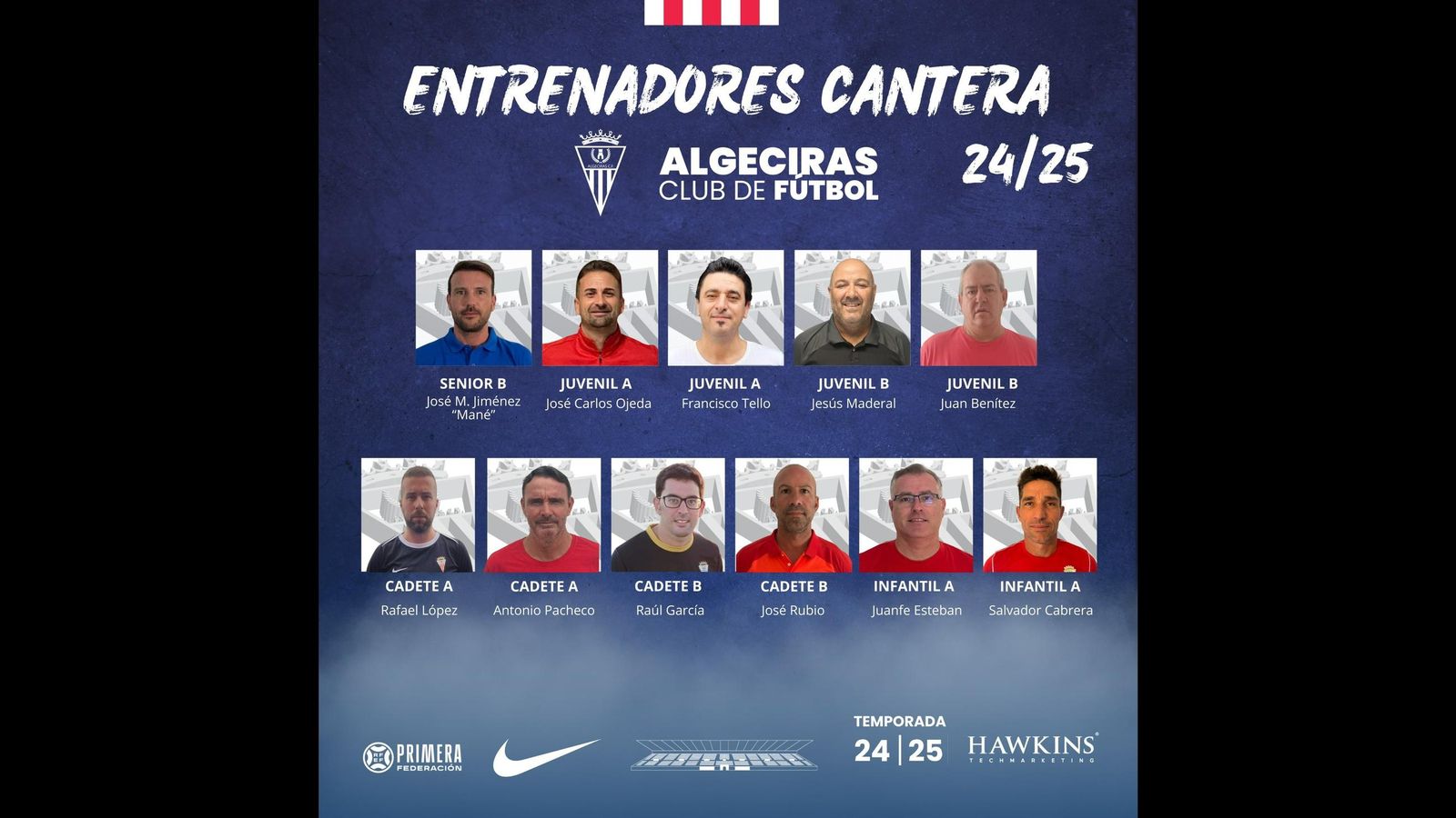 Cuadro de entrenadores de la base del Algeciras para la temporada 2024-2025