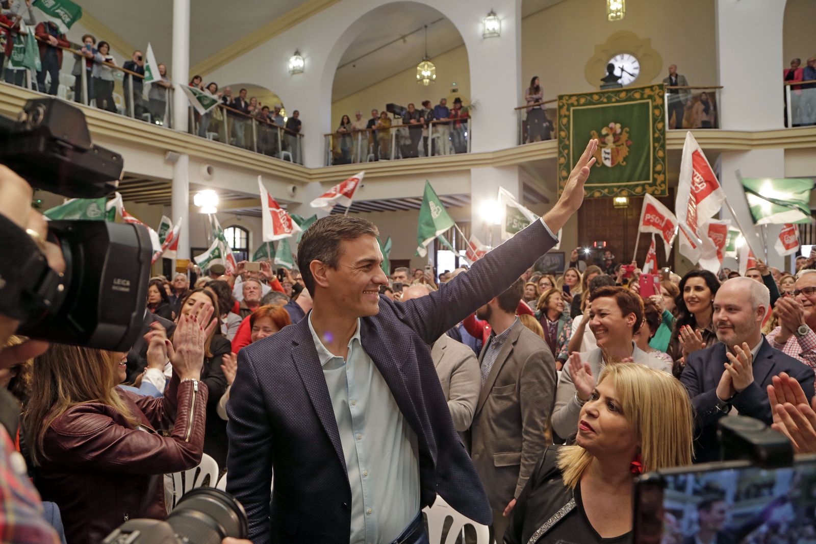 Pedro Sánchez, durante el mitin celebrado el 6 de abril en Bodegas Real Tesoro.