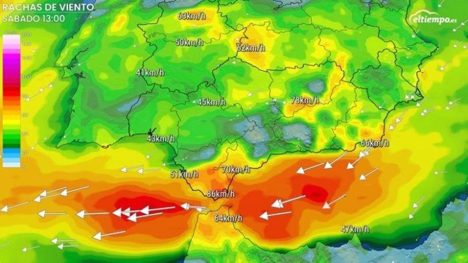 Se esperan fuertes rachas de viento durante el sábado en las costas del sur.