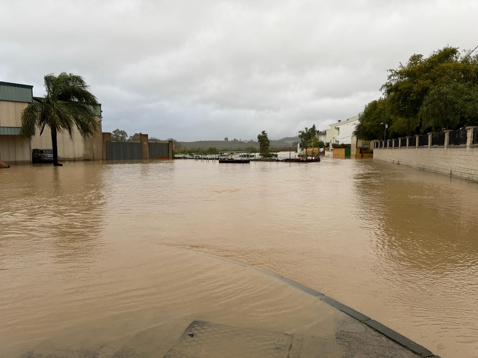 Una calle de El Secadero anegada por el desbordamiento del río Guadiaro el pasado miércoles.