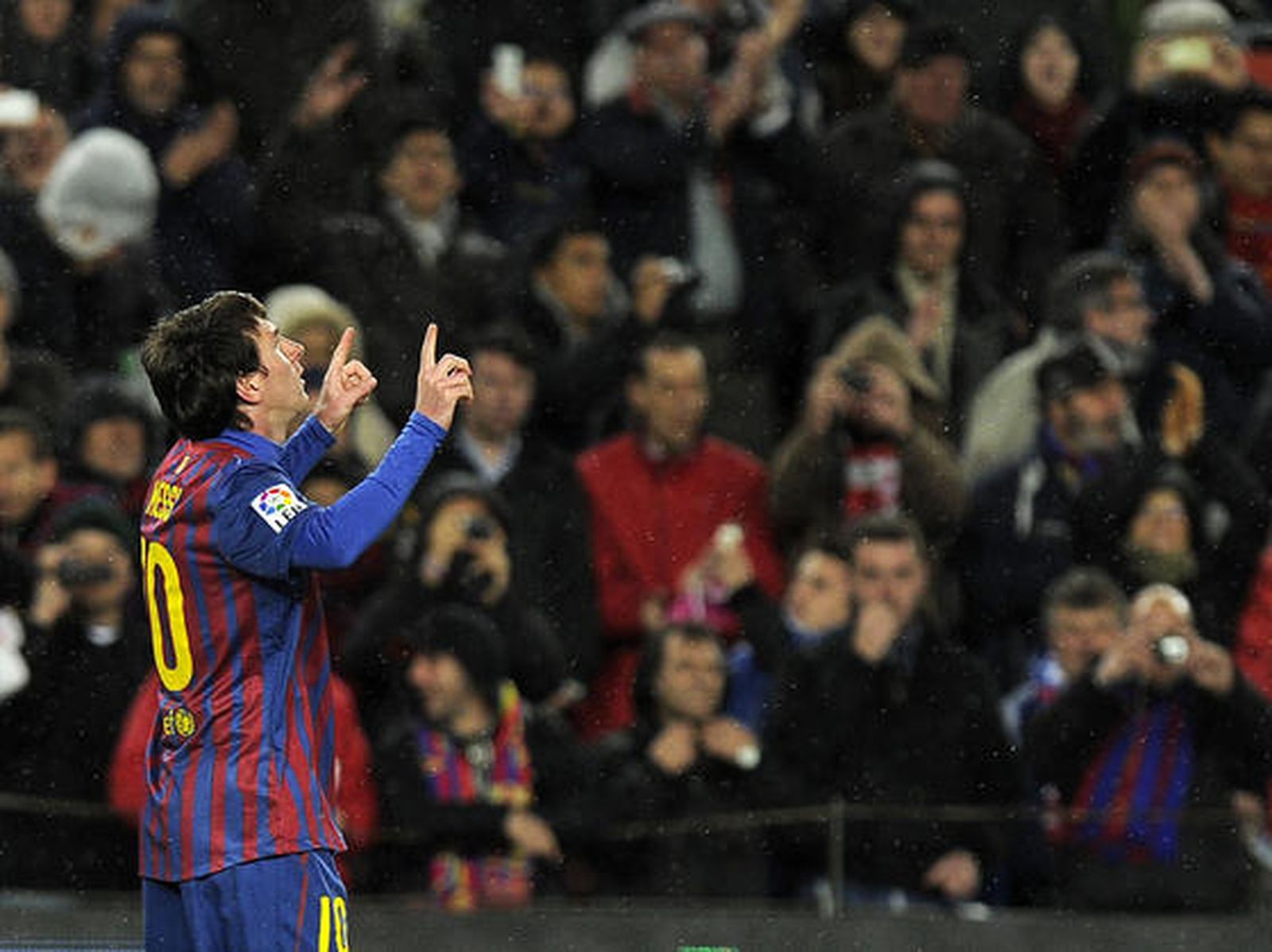 Messi celebra uno de sus tres tantos. / AFP