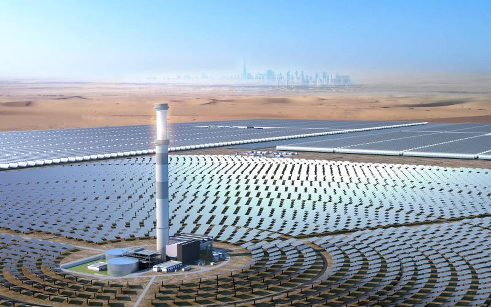 Imagen de la torre central de Noor Energy 1, en Dubai.