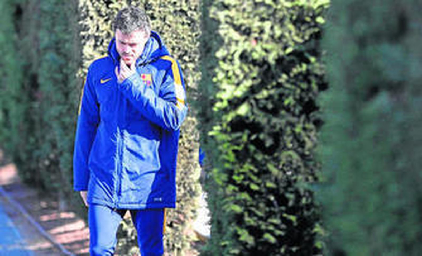 Luis Enrique, de camino a la rueda de prensa previa al partido de Copa del Rey ante el Athletic.