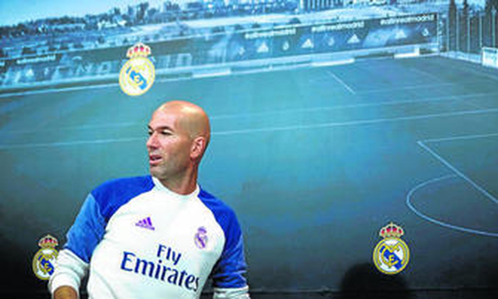 Zidenine Zidane, entrenador del Real Madrid, comparece en la sala de prensa del club blanco en Valdebebas.