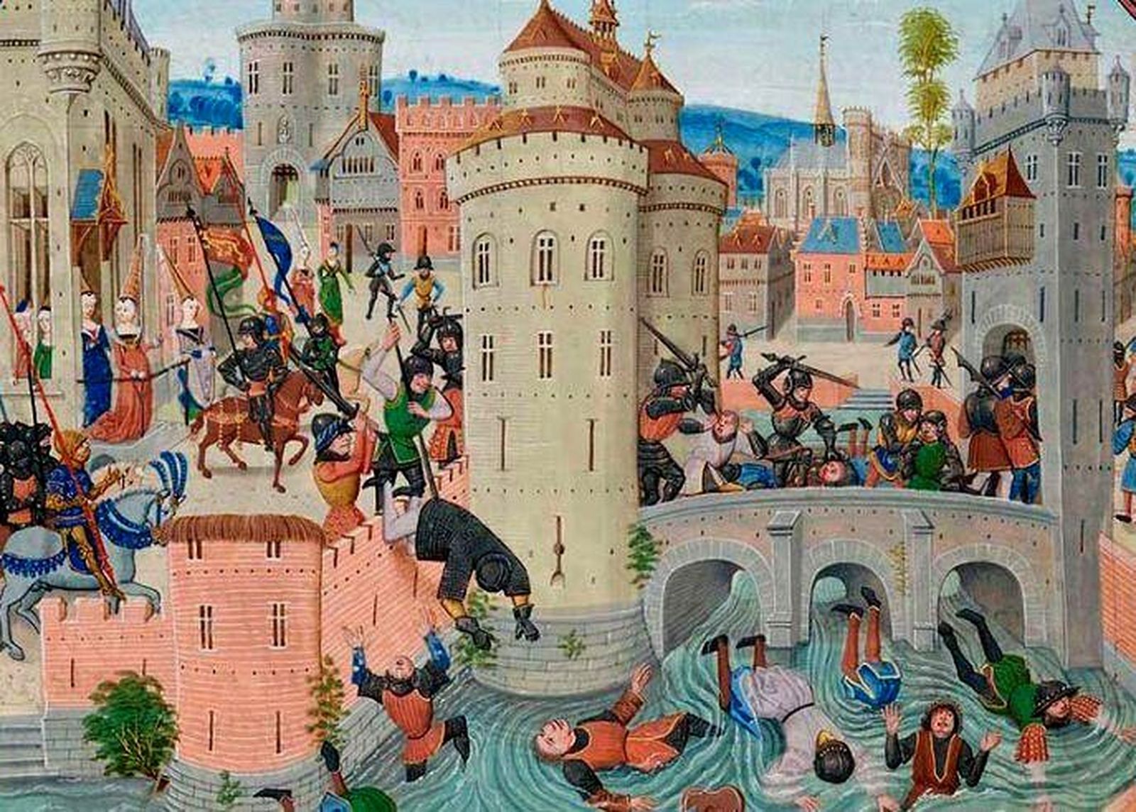 Revuelta de ciudadanos contra el poder municipal en un grabado de mediados del siglo XIV.