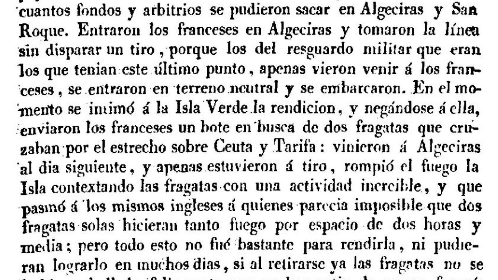 Extracto crónica ataque a la Isla Verde (1823).