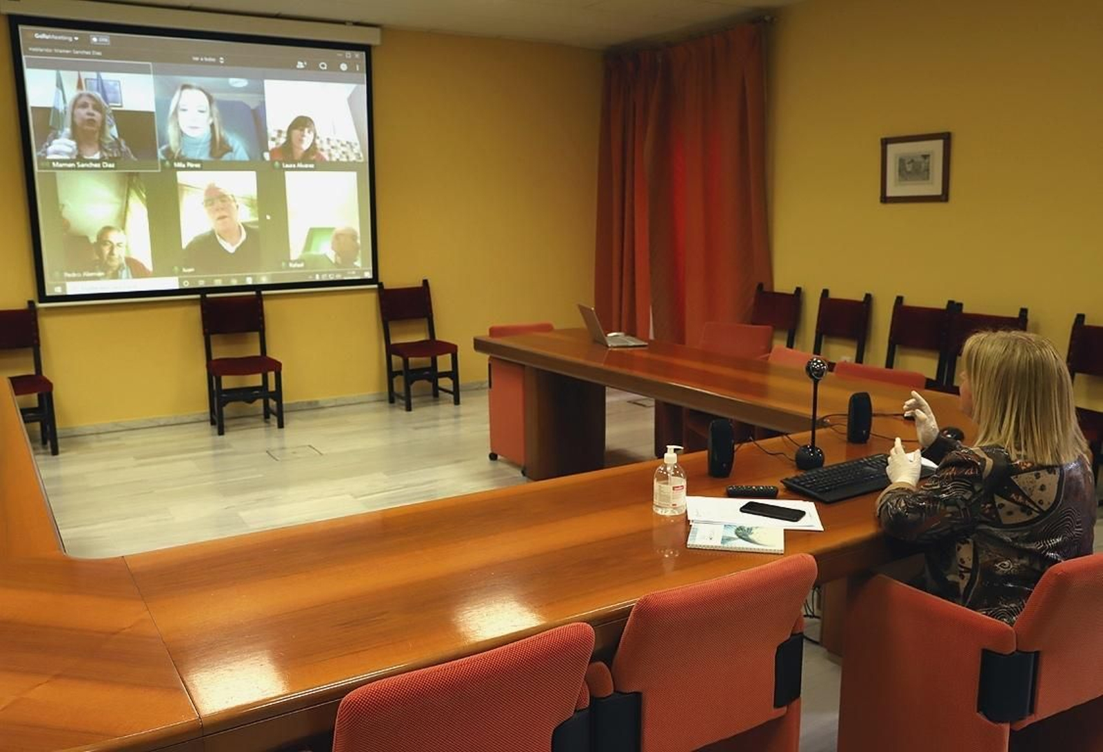 Un instante de la reunión telemática mantenida por la alcaldesa. Un instante de la reunión telemática mantenida por la alcaldesa.