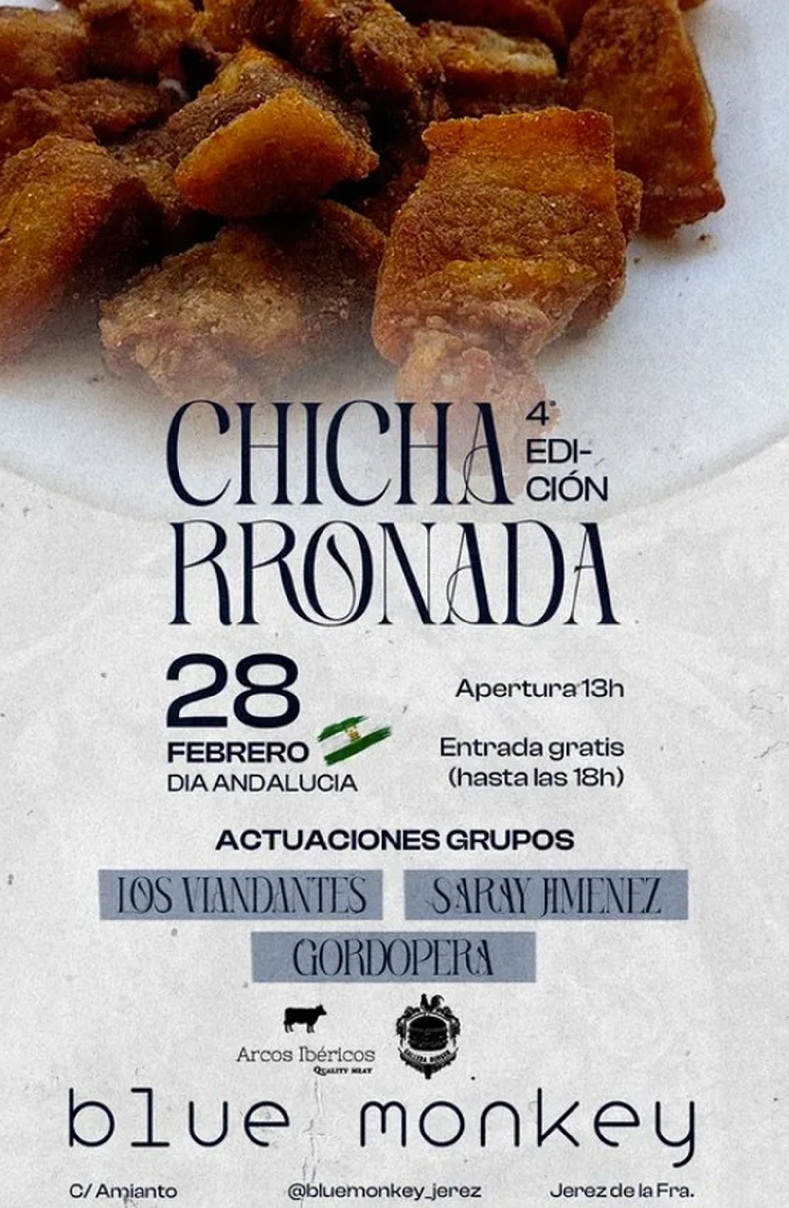 Cartel de la 4ª Chicharronada de Blue Monkey, en Jerez.
