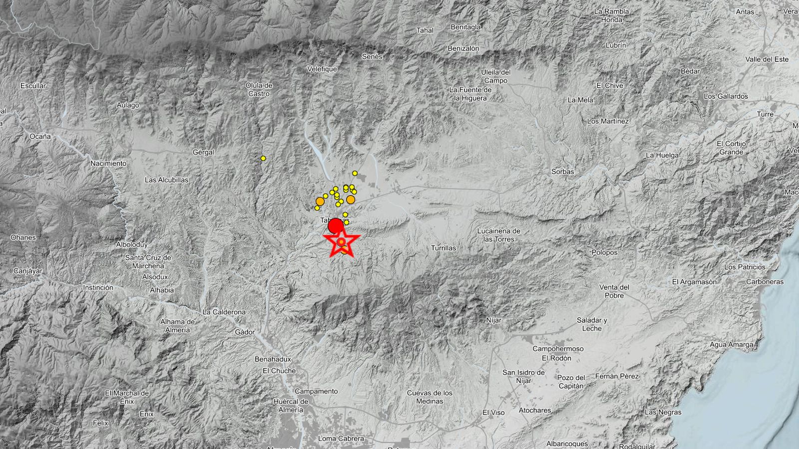 Terremoto registrado en Tabernas el jueves 19 de febrero a las 20:34 horas.