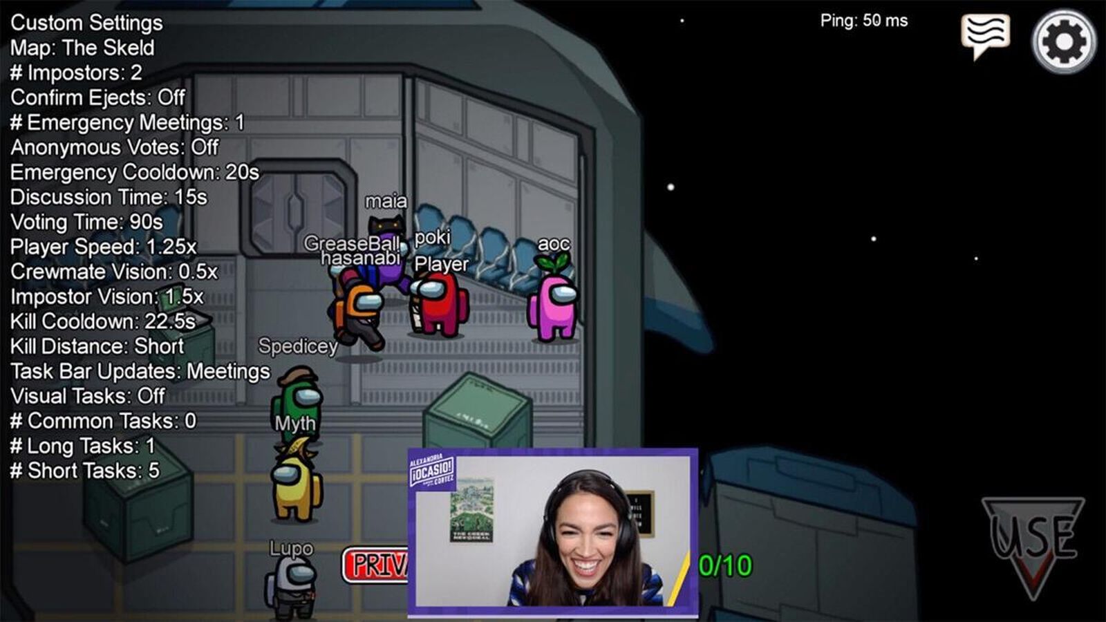 Captura de la participación de la congresista Ocasio-Cortez en un videojuego.