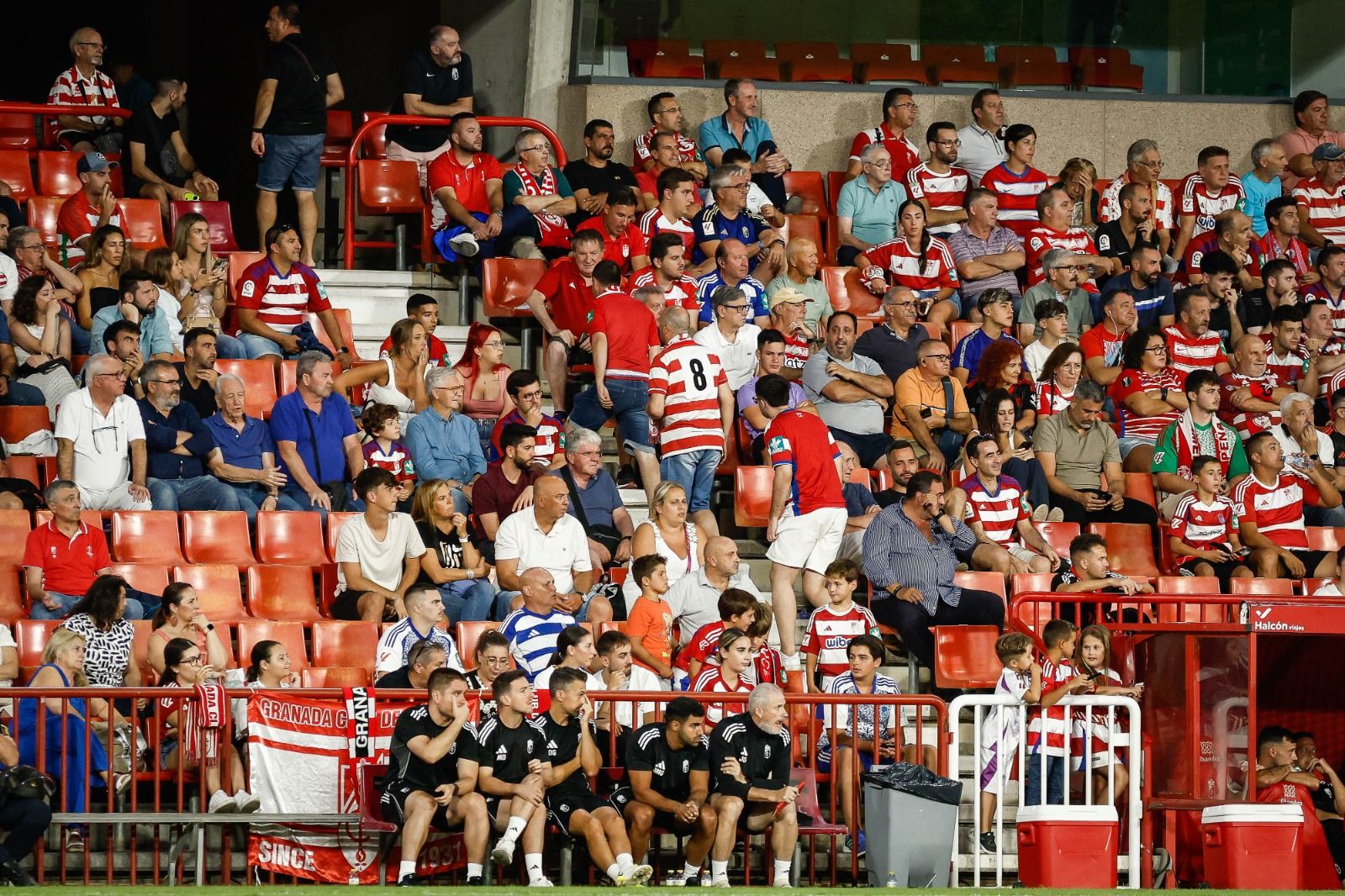 Aficionados del Granada CF presenciando un partido de su equipo.