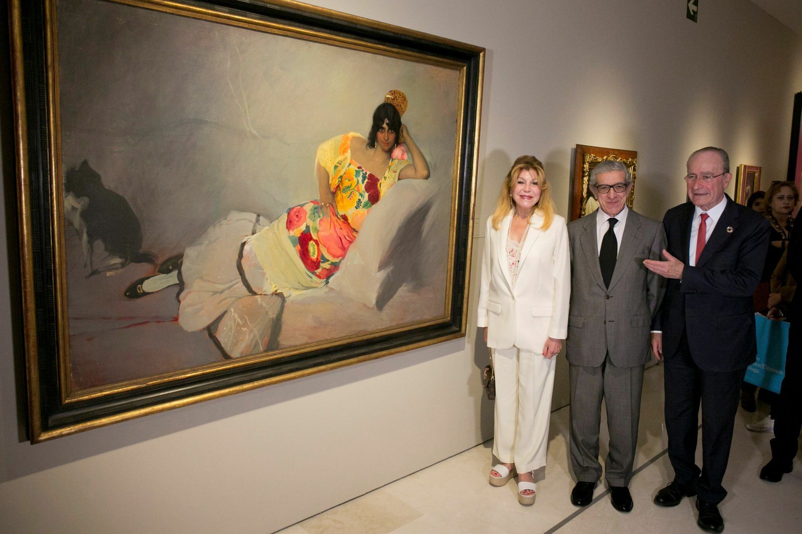 Carmen Thyssen, el alcalde de Málaga, Francisco de la Torre y Braulio Medel, presidente de la Fundación Unicaja en la presentación de la exposición.
