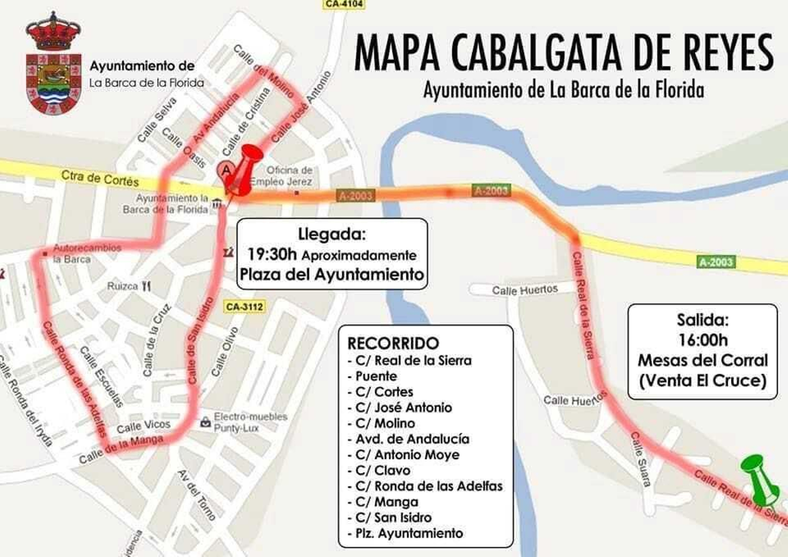Itinerario de la cabalgata de La Barca.