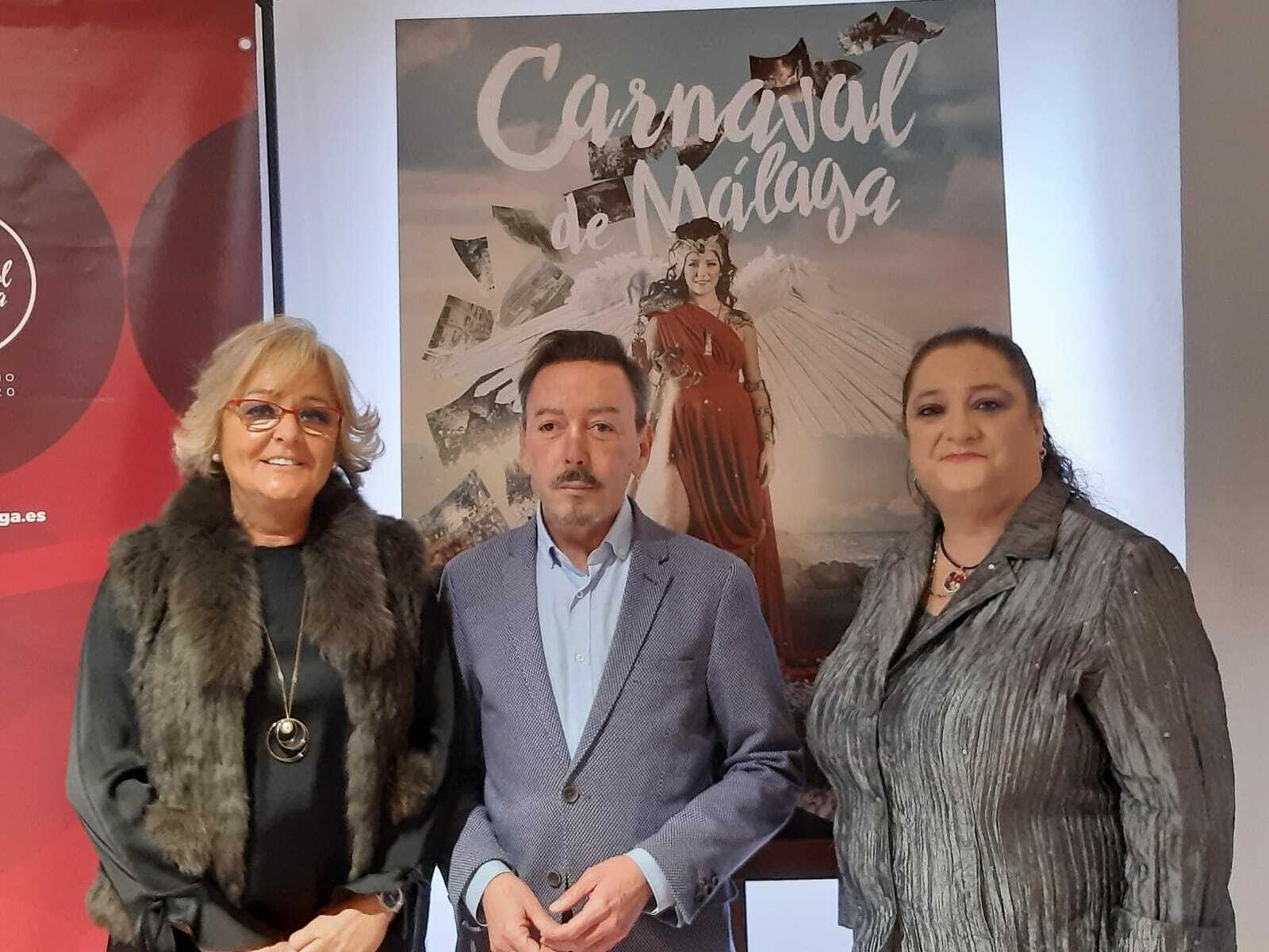 Porras, Acejo y Pastor, en la presentación de las actividades del Carnaval de Málaga.