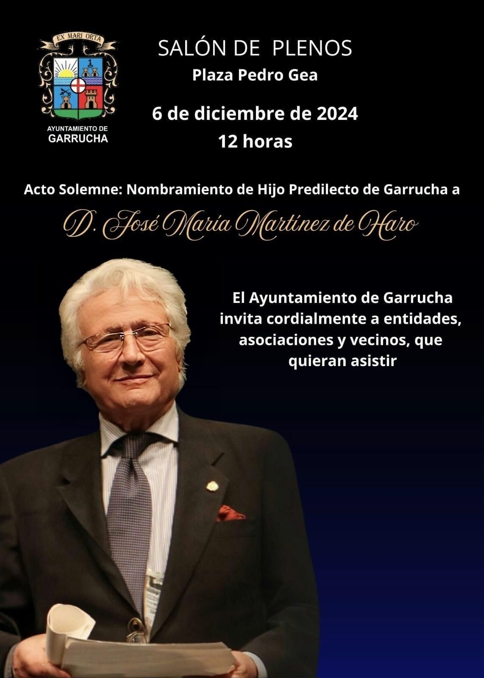 Cartel del acto de nombramiento de José María Martínez de Haro como hijo predilecto de Garrucha.