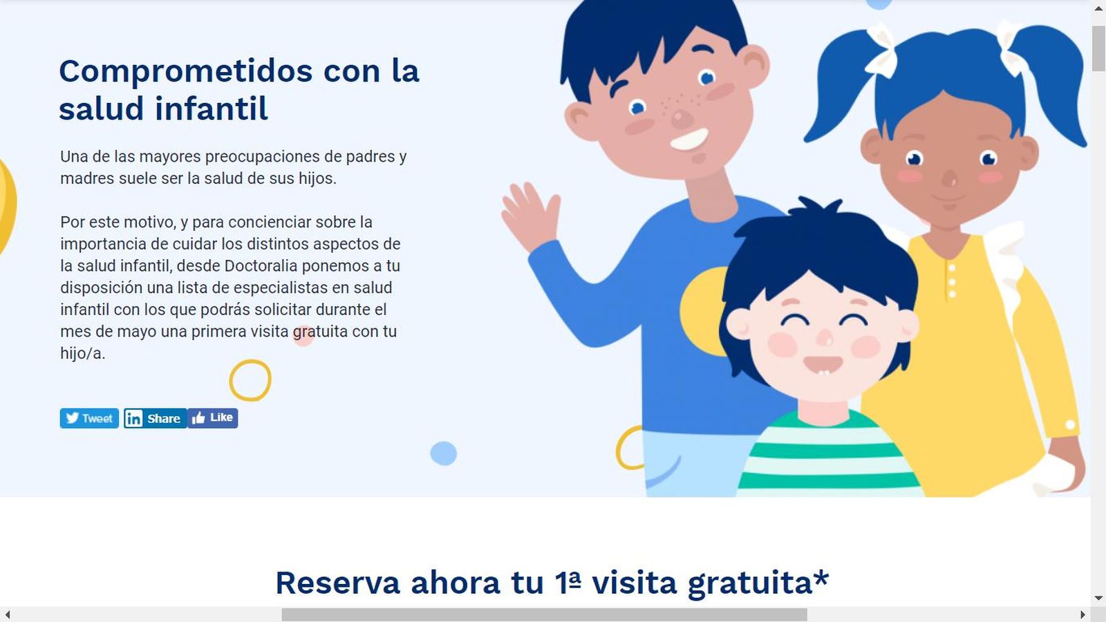 Imagen del portal creado por Doctoralia para esta campaña de  salud infantil.
