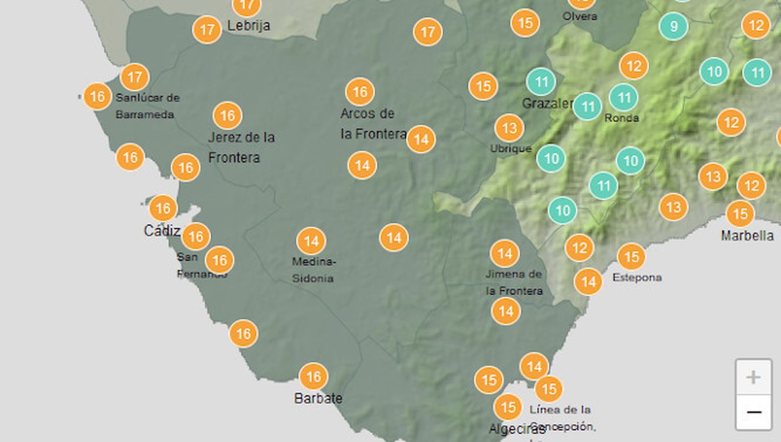Máximas previstas para este viernes en Cádiz.