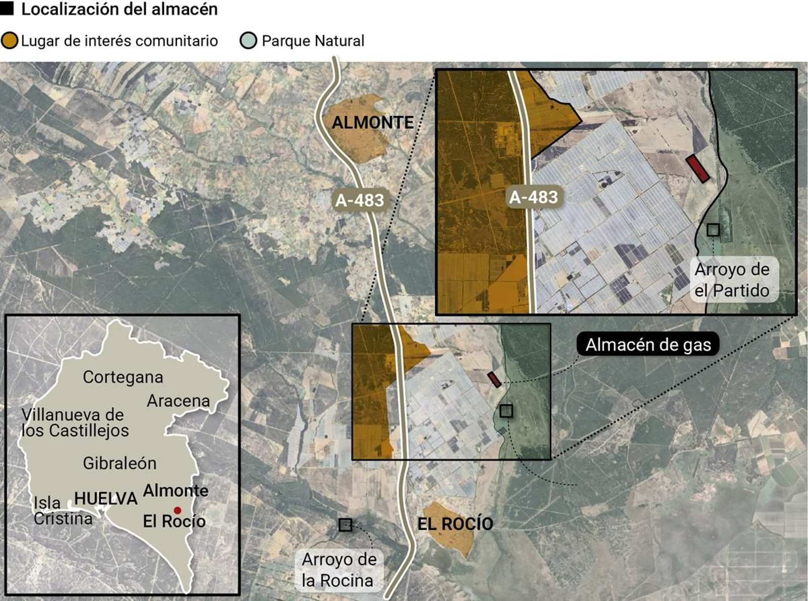 Localización del almacén de gas en Doñana. Fuente: Enagas