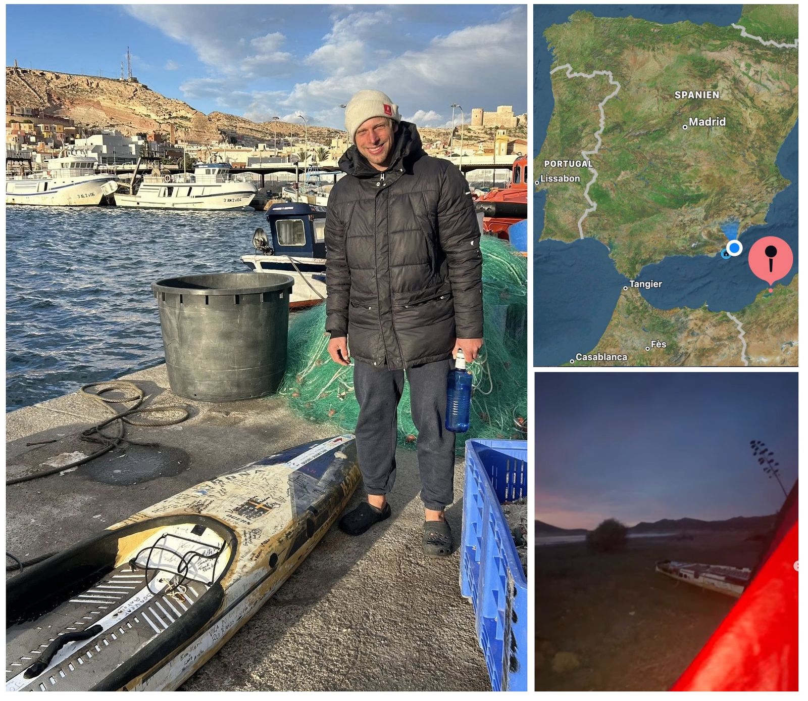 Jonas Bölhmark en el Puerto de Almería y con su tienda en Cabo de Gata