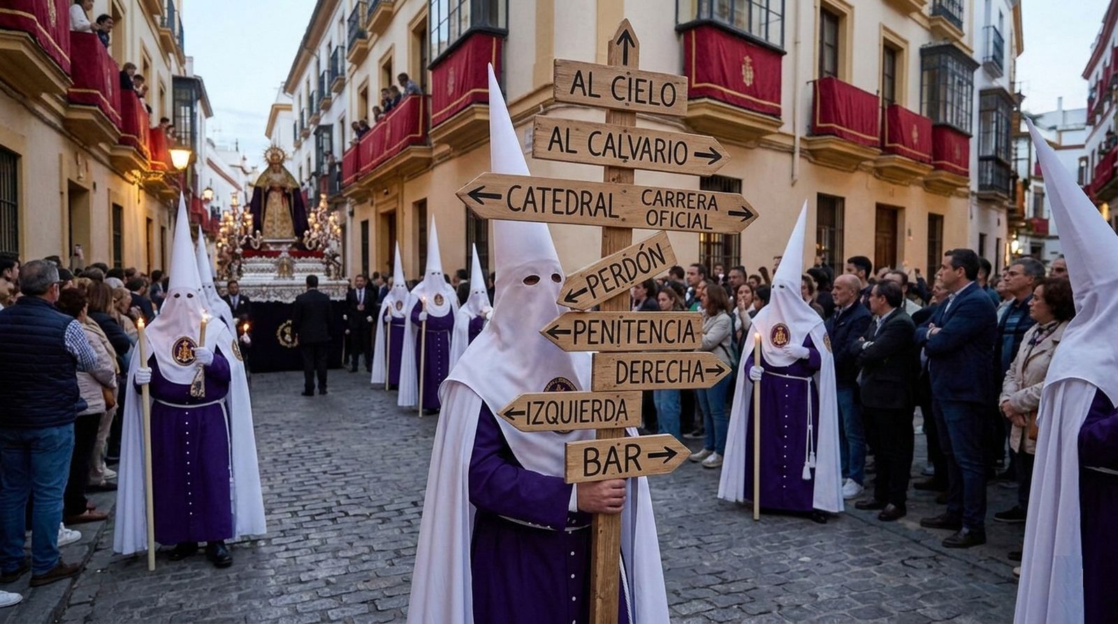 Simulación con IA de un nazareno desconcertado en su cortejo.