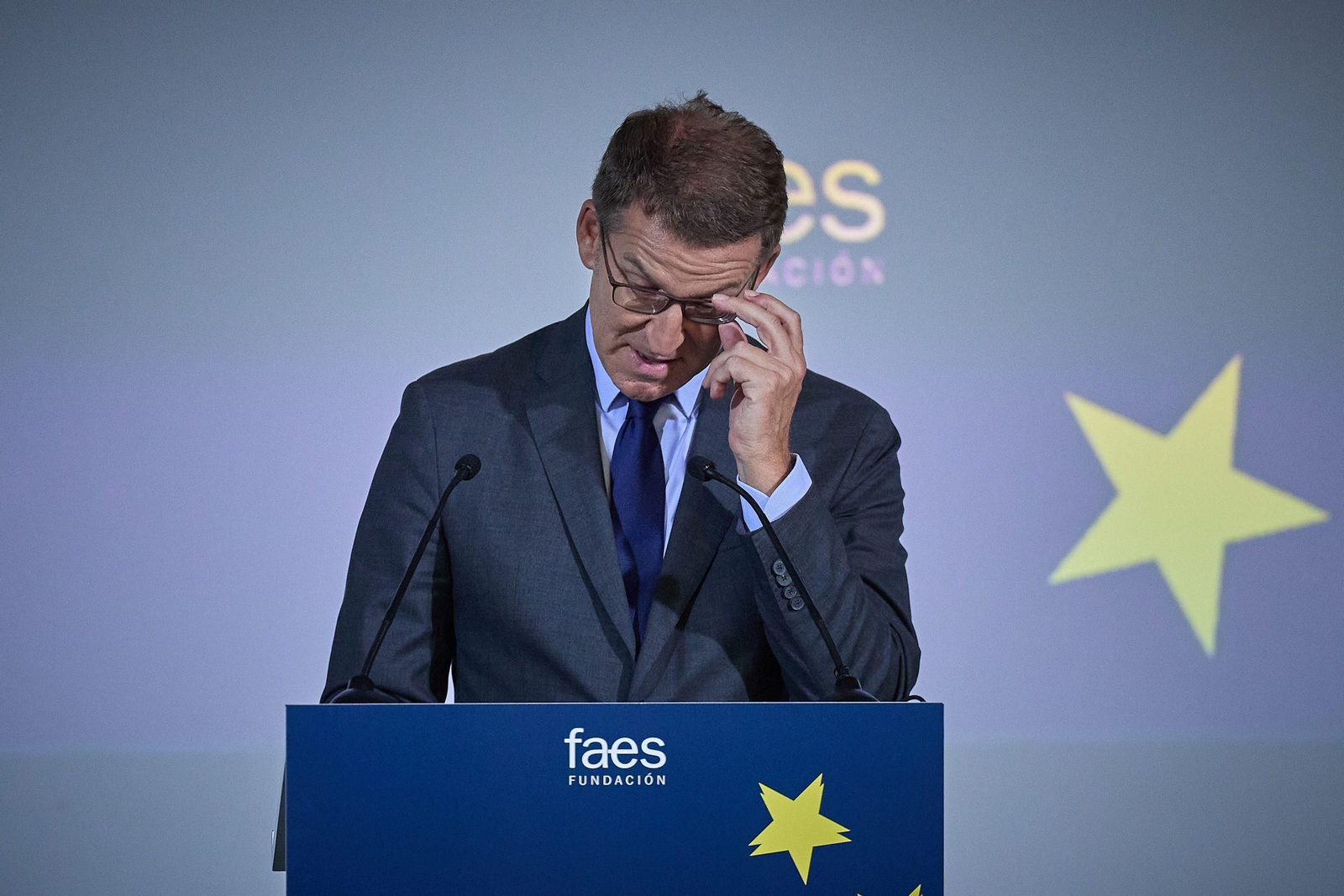 Alberto Núñez Feijóo interviene durante la clausura del Campus FAES 2023, este viernes.