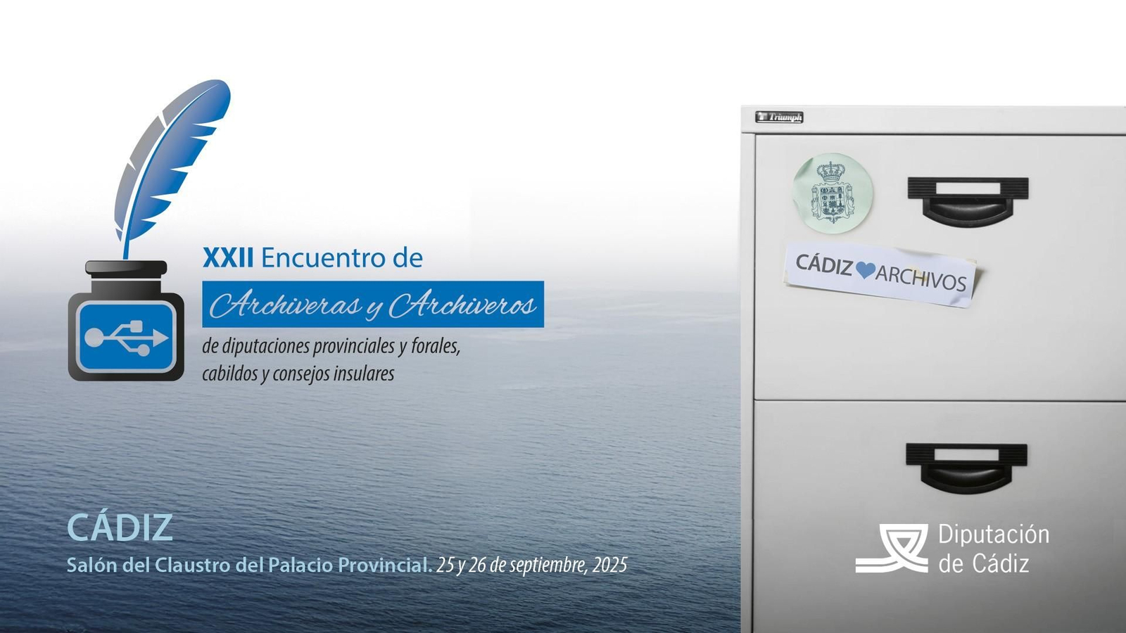 Cartel del ‘XXII Encuentro de Archiveros/as de Diputaciones Provinciales y Forales, Cabildos y Consejos Insulares’ en Cádiz.