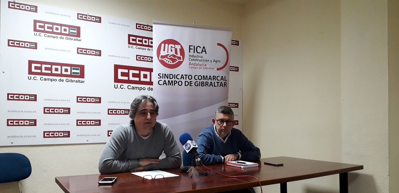 Fernando Grimaldi y José Manuel Rodríguez Saucedo, de CCOO y UGT.