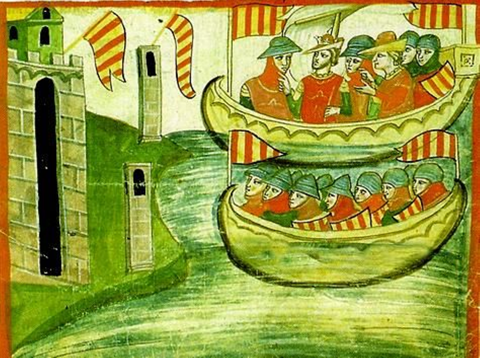 Embarcaciones aragonesas en el bloqueo por mar de una ciudad (siglo XIII).