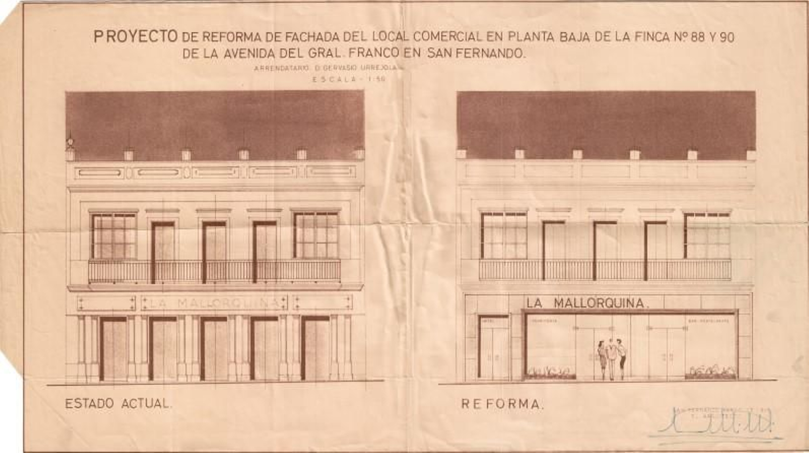 Ilustración del proyecto de reforma de la confitería, que comparaba su apariencia original con el aspecto que tendría después de las obras.