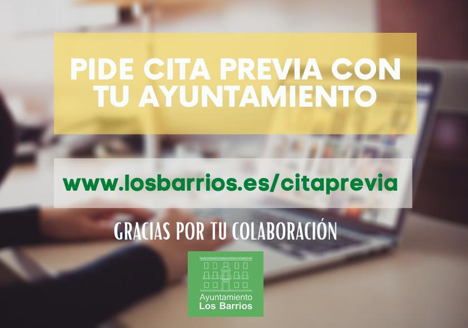 Cartel en el que aparece la dirección para solicitar la cita previa