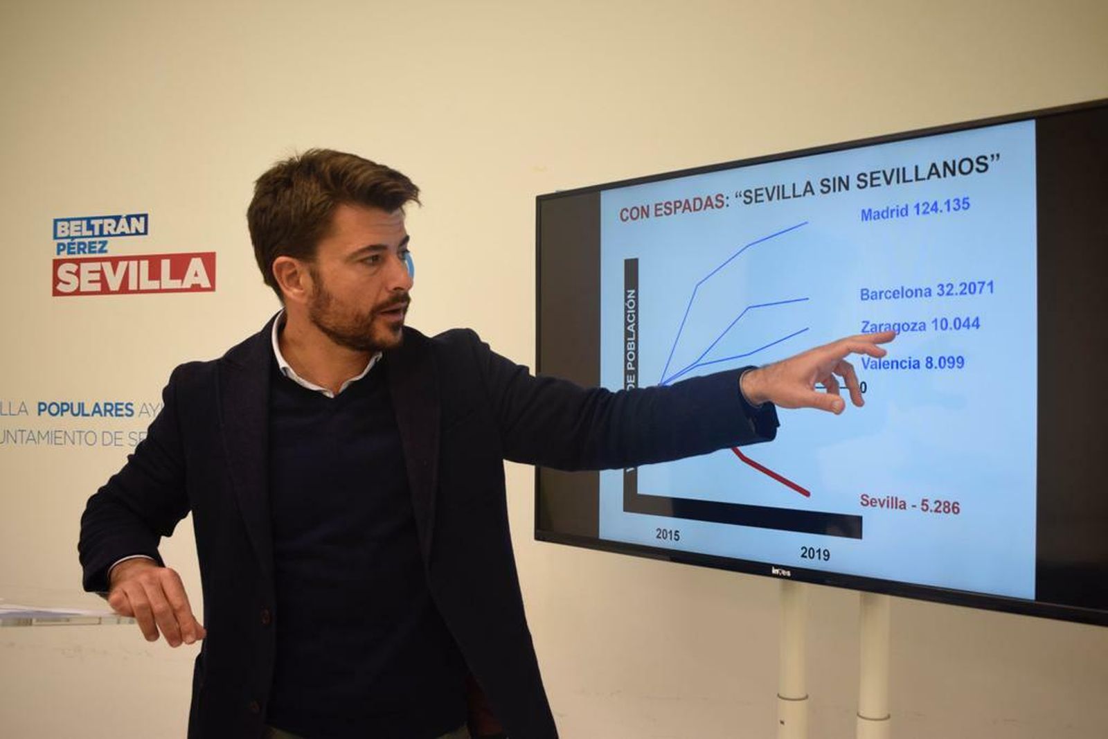 Beltrán Pérez durante la rueda de prensa sobre la evolución de la población en Sevilla.