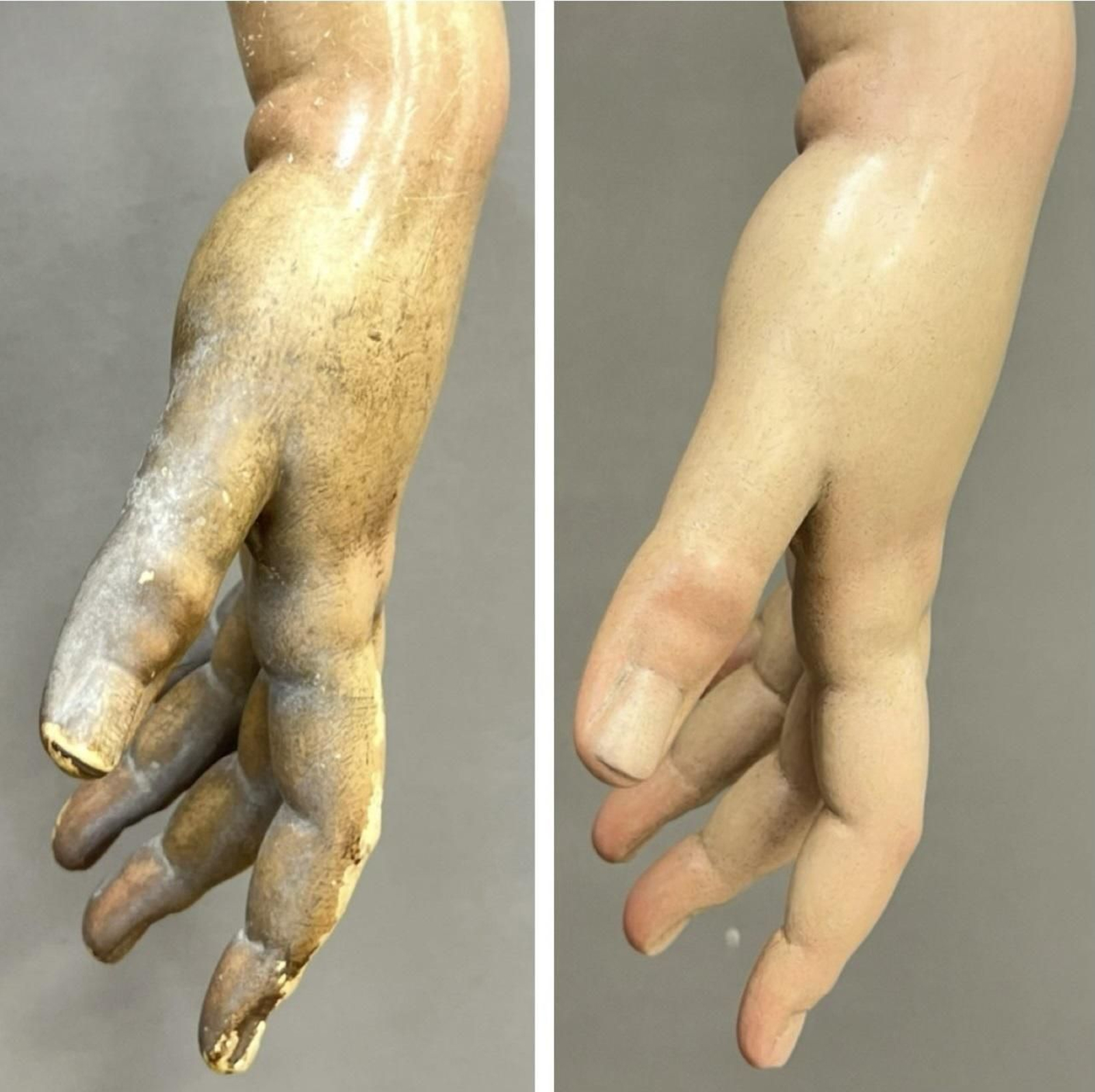 Otra comparativa del antes y el después de la restauración de la Dolorosa de Piedad.