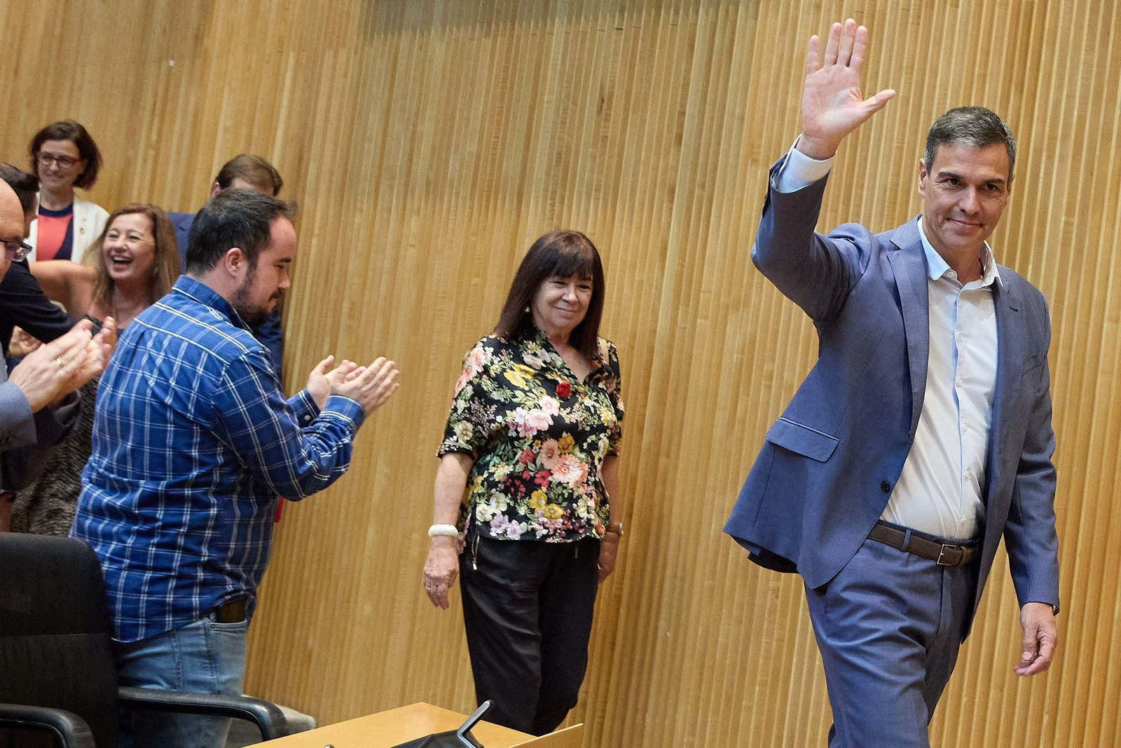 Pedro Sánchez, esta mañana en la reunión con sus diputados y senadores.