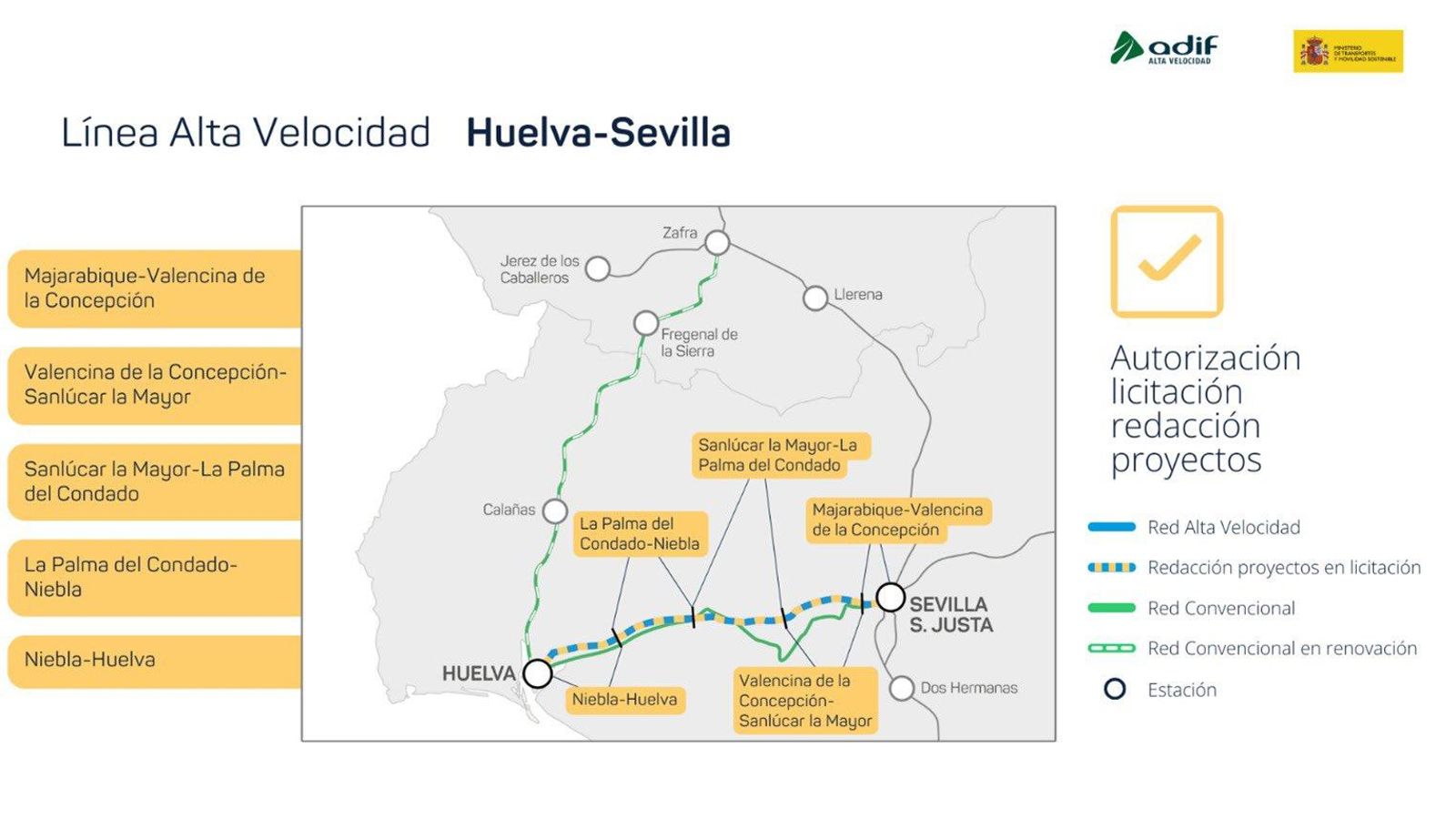 El proyecto de la línea de alta velocidad Huelva-Sevilla.