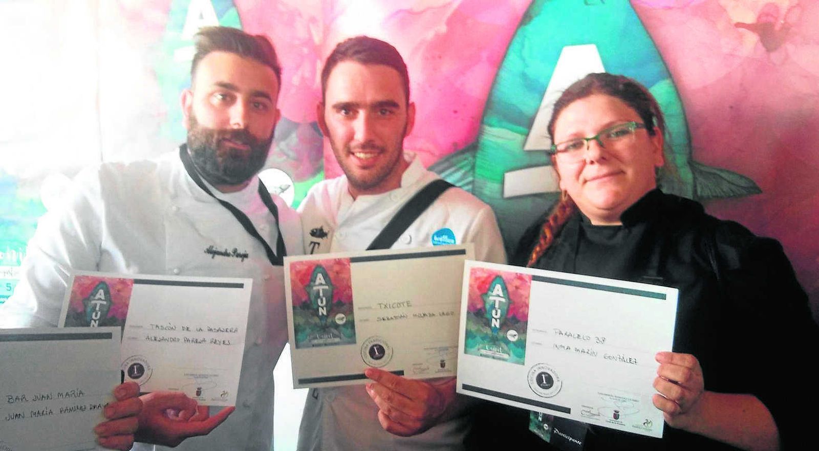 Los cocineros ganadores de los primeros premios: Alejandro Pareja, Sebastián Mojada e Inma Martín.