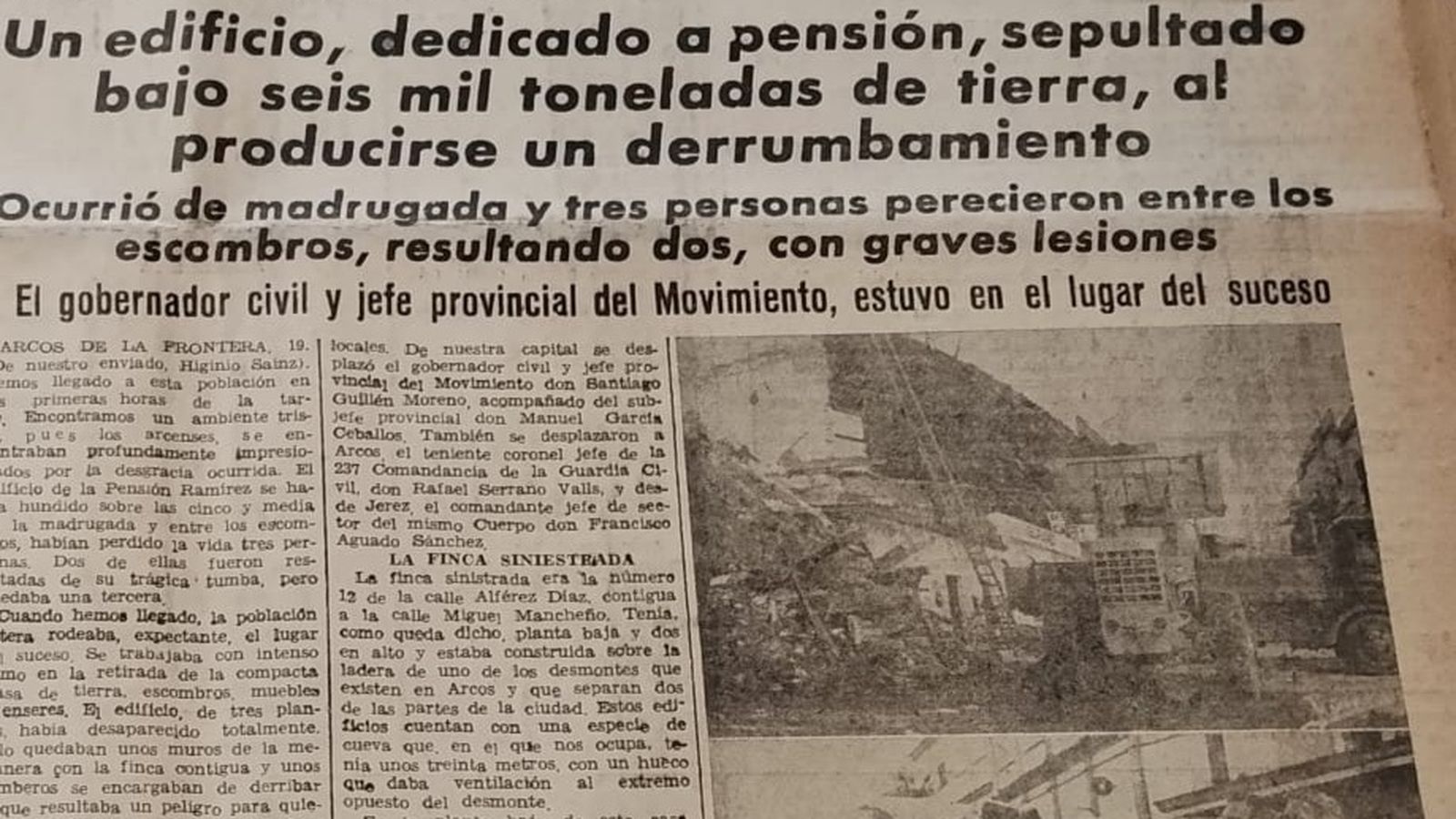 Recorte del suceso del derrumbe en Arcos.