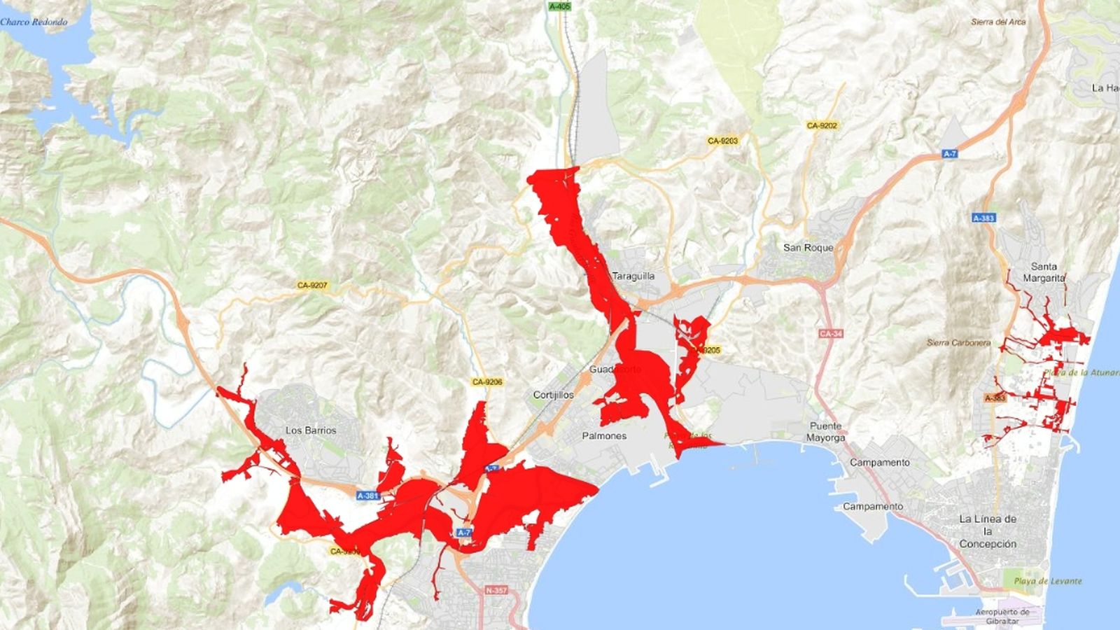 Zonas inundables en el entorno de la Bahía de Algeciras.