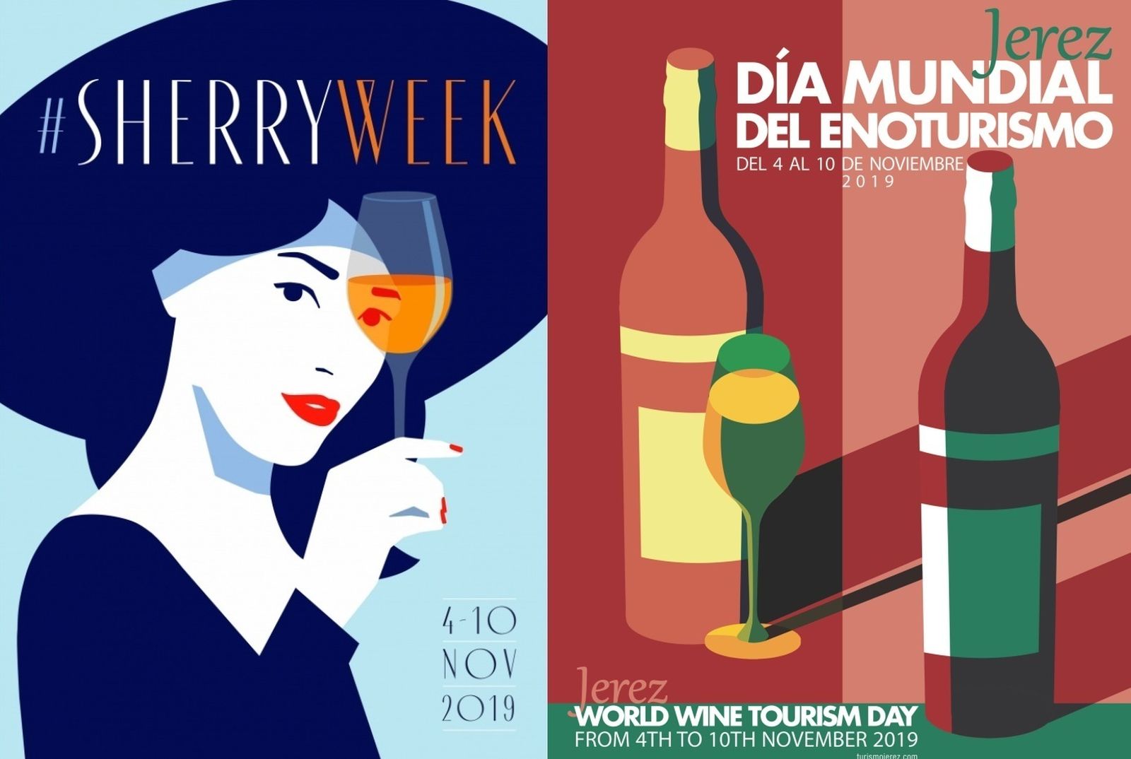 Carteles de la International Sherry Week y el Día Mundial del Enoturismo.