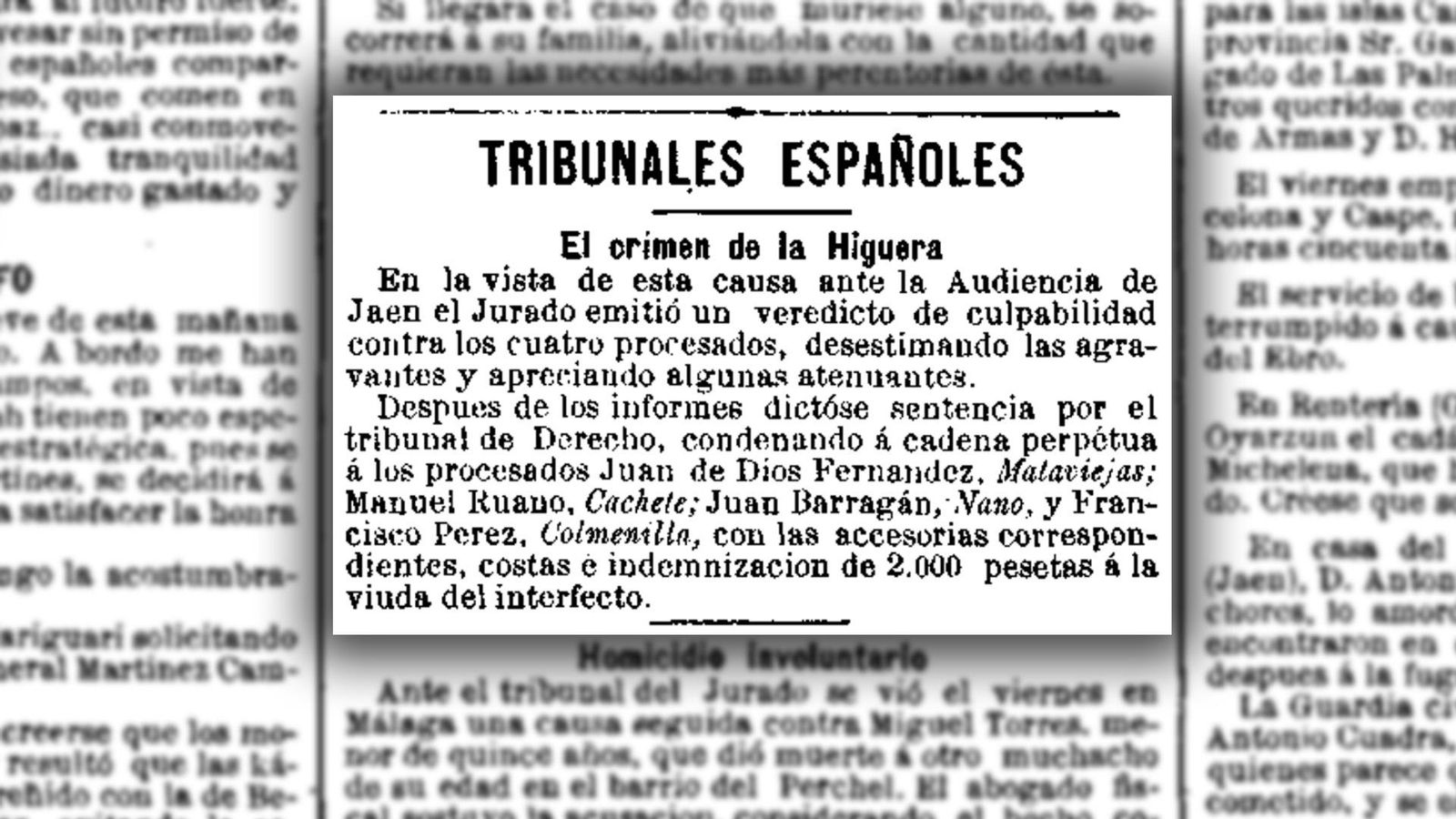 Noticia del veredicto del crimen de Lahiguera en El Día de Madrid del 4 de diciembre de 1893.