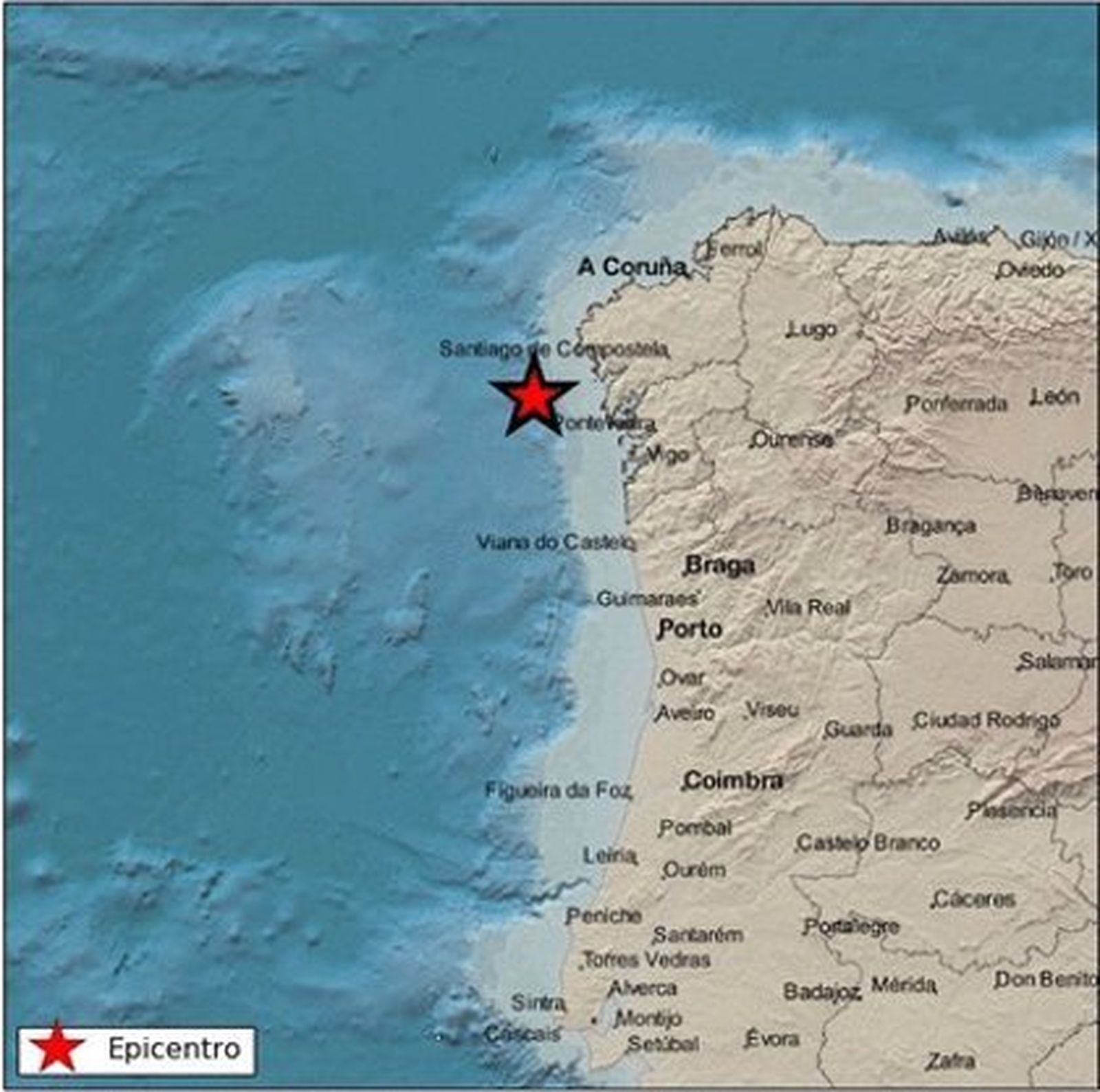 Lugar del epicentro del terremoto de Galicia