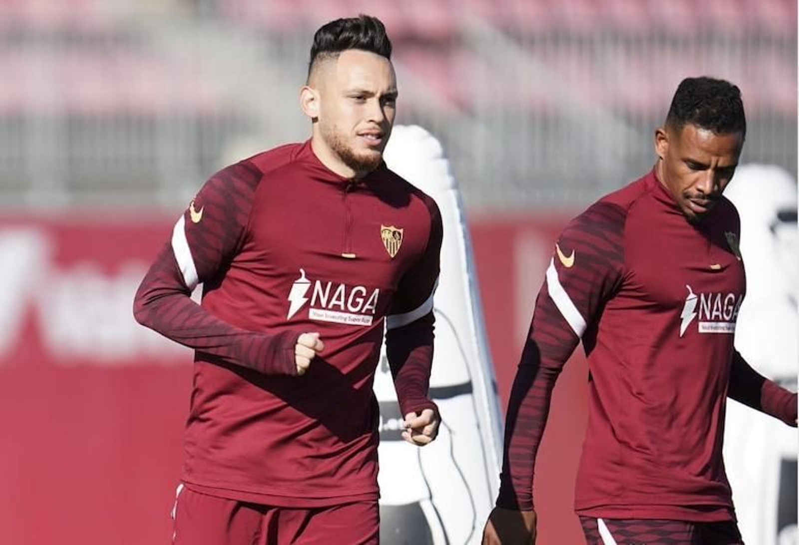 Ocampos y Fernando, en el entrenamiento de este jueves.