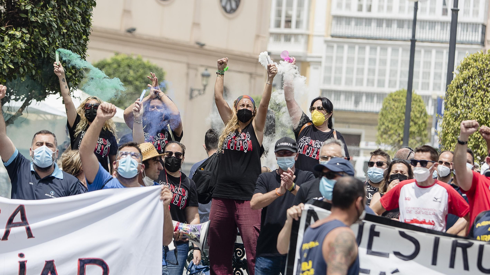Manifestación contra el cierre de Airbus en Cádiz.