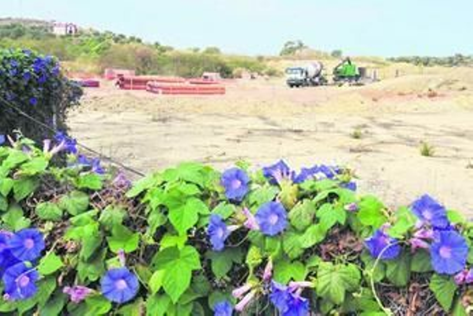 Camiones trabajando en uno de los laterales del parque del Cerro, en la jornada de ayer.