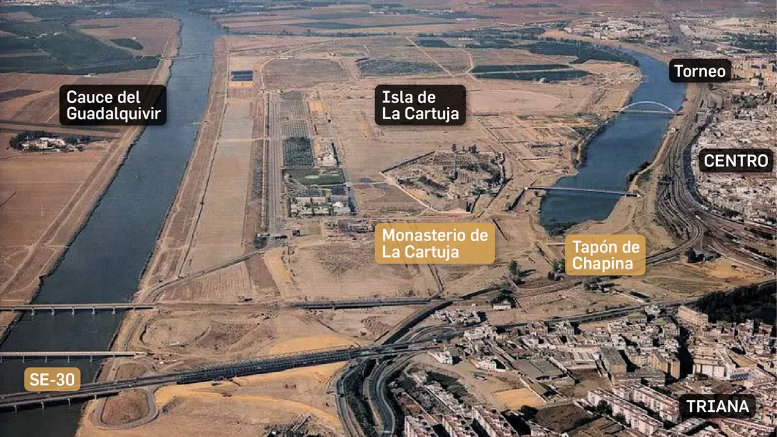 Fotografía del tapón de Chapina durante los años previos a la Expo 92.