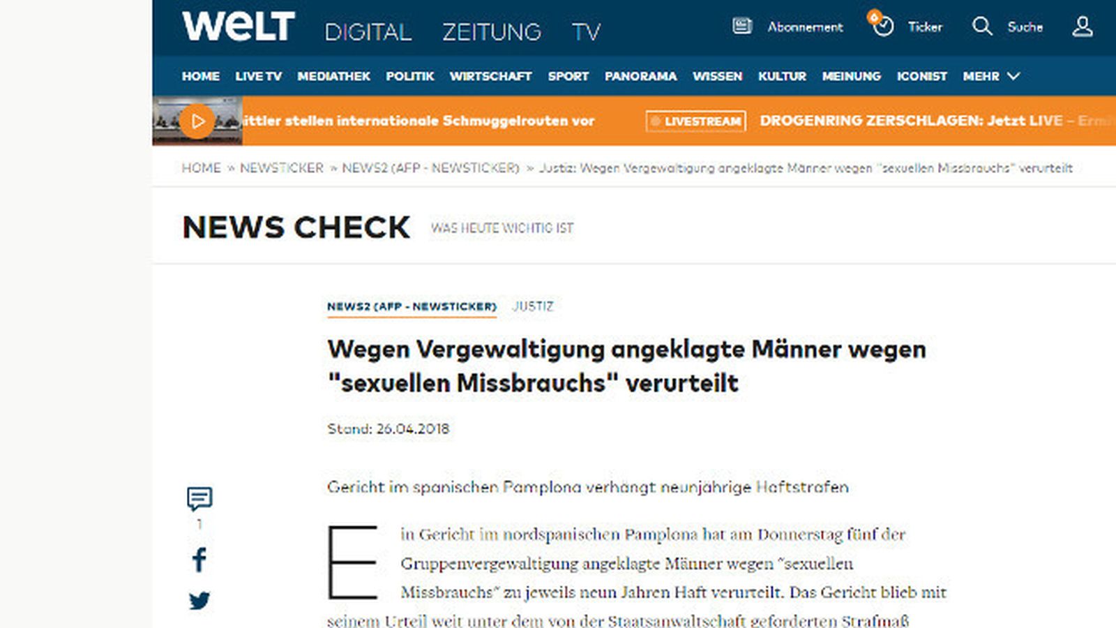 'Die Welt' dice:  'Condenados por abuso sexual unos hombre acusados de violación'