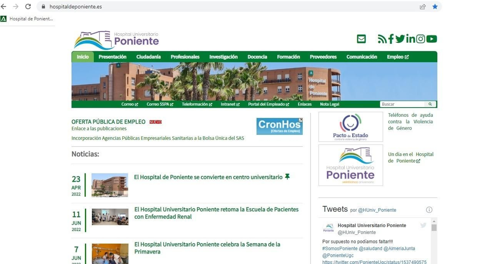 Vista de la nueva web del Hospital de Poniente.